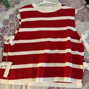Zenana Outfitters Red and White Striped Blouse
